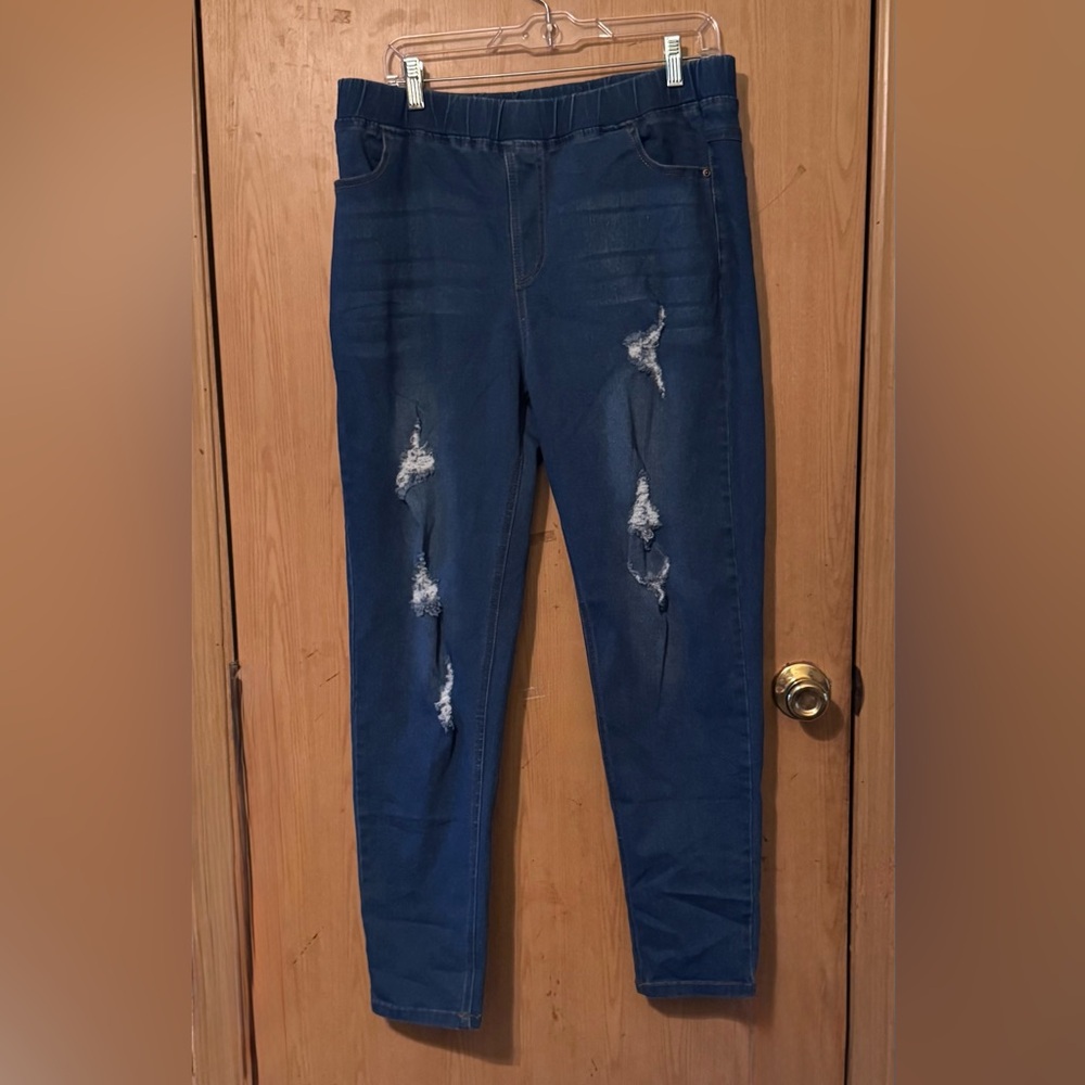 JVINI Dark Blue Distressed Women Jeggings